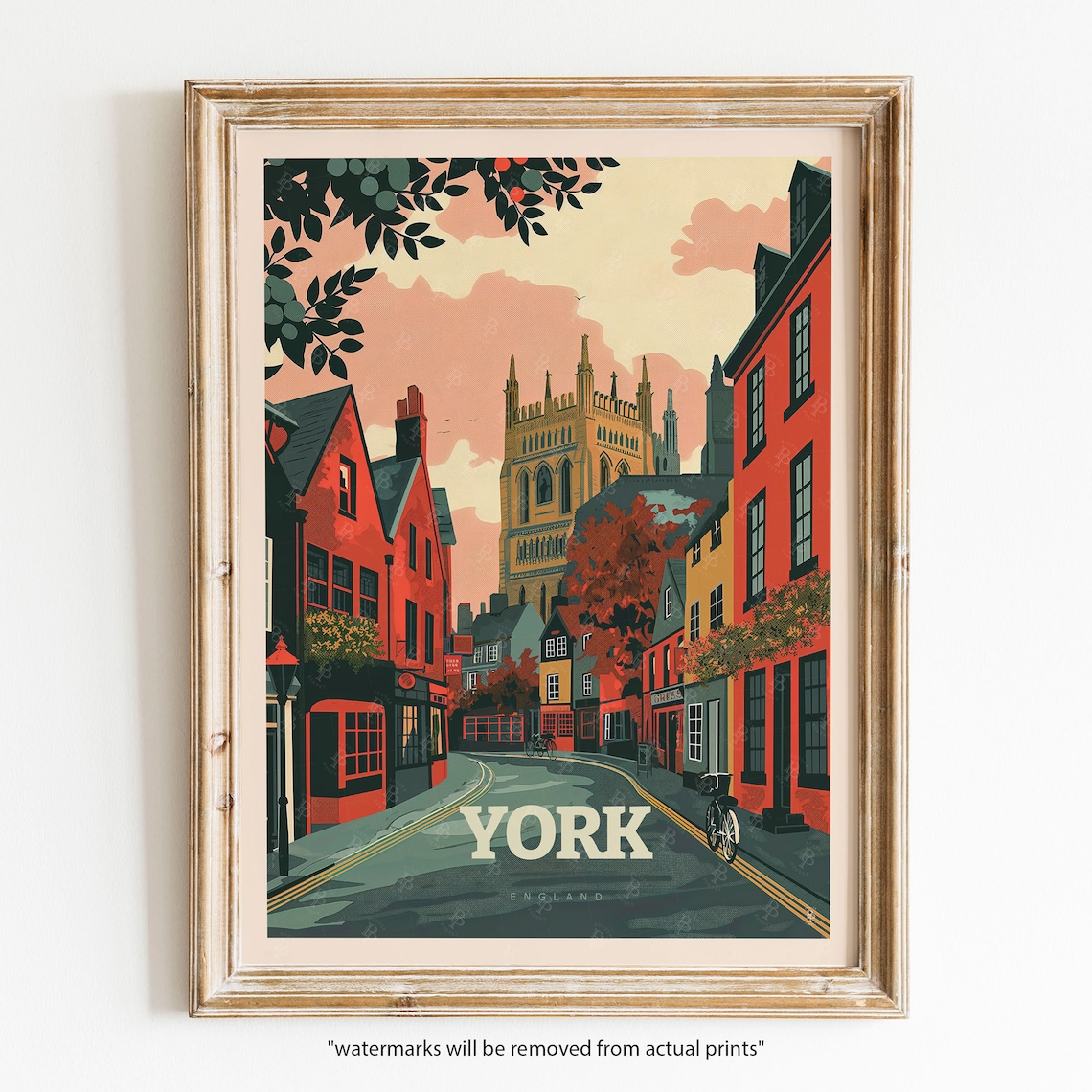 York England Historic Old Street Minster Tower Vintage Travel Poster