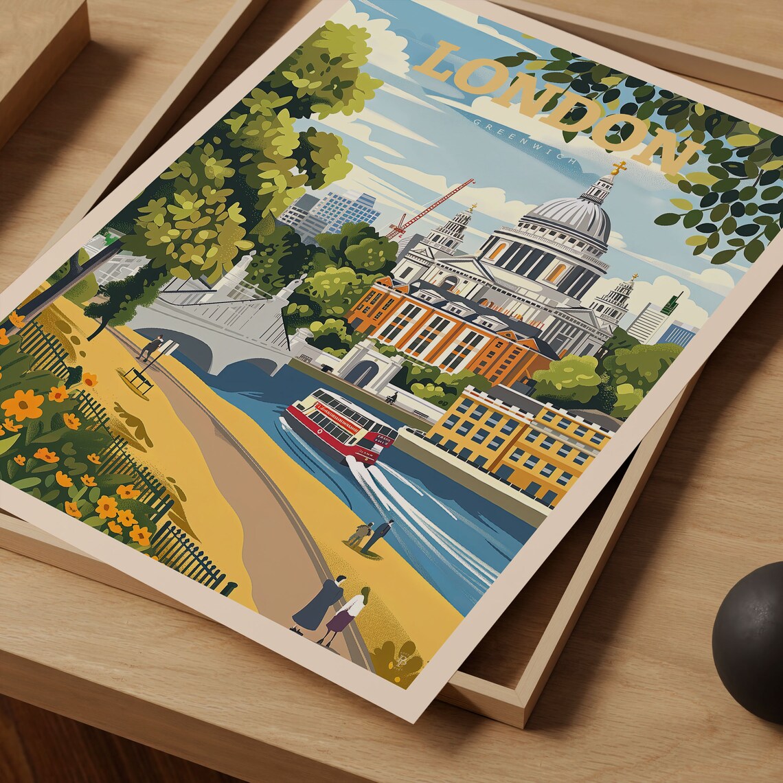 London Greenwich St Pauls Cathedral Dome Thames River Travel Poster - Image 3