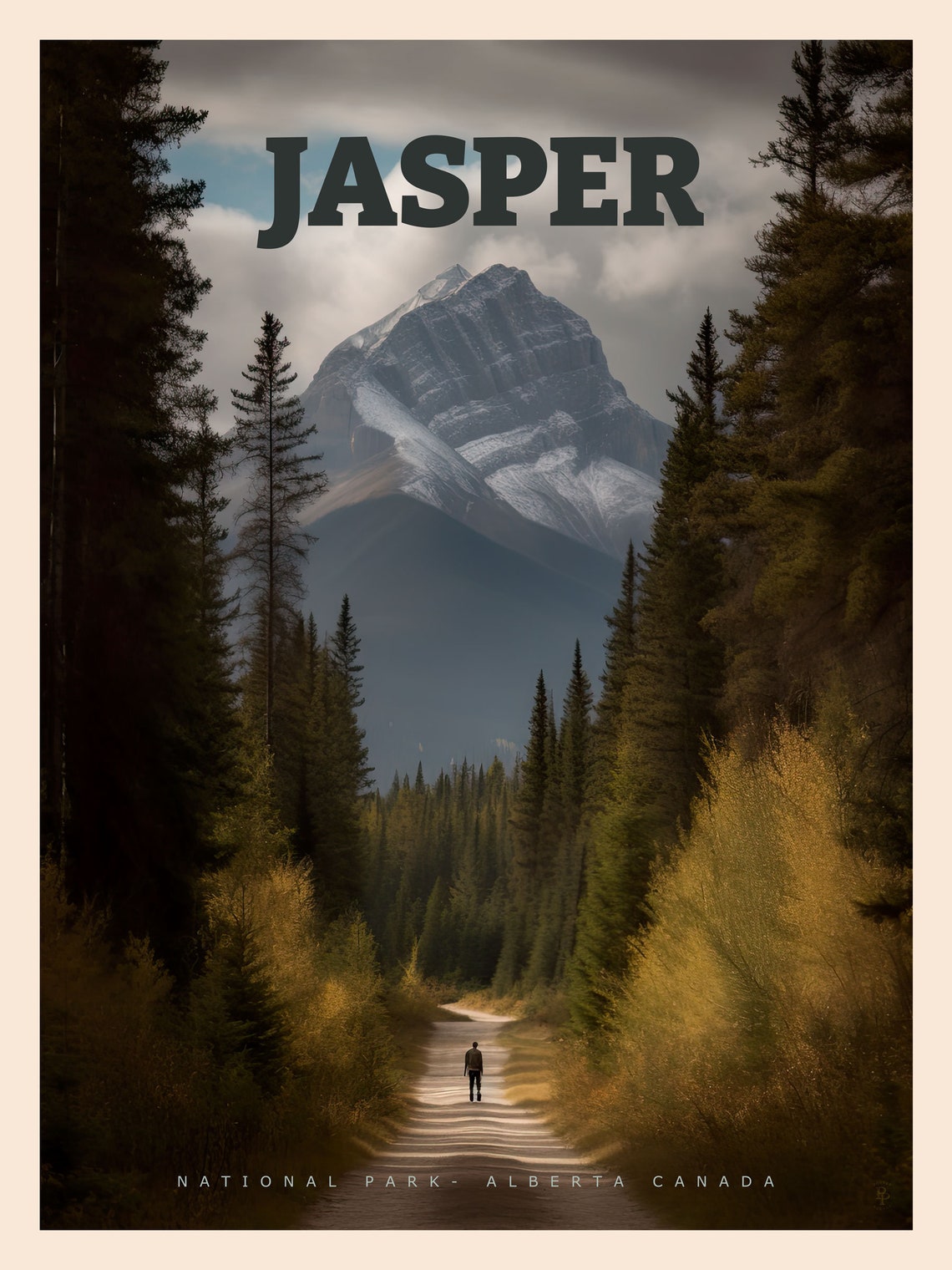 Jasper National Park Canada Snow Mountain Forest Road Photo Poster