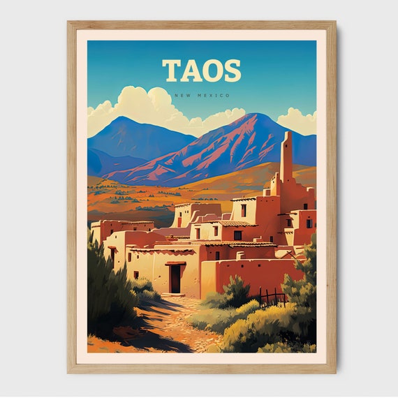 Taos New Mexico Travel Poster, Desert City Illustration