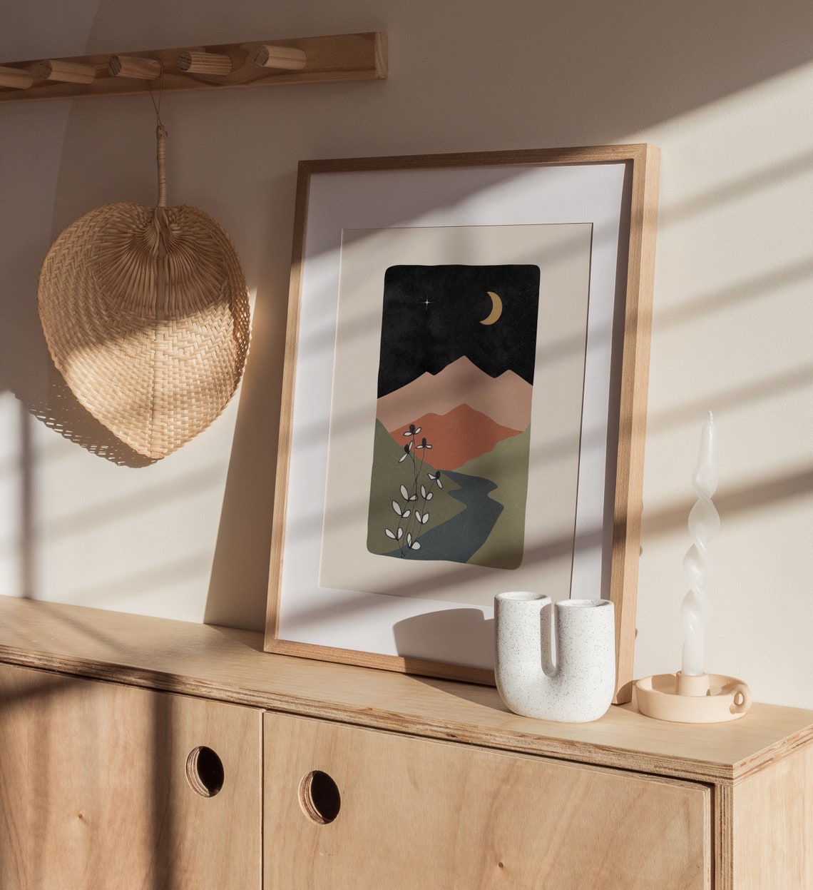 Midnight Moon Mountains Night Landscape Abstract Boho Art Print - Image 2