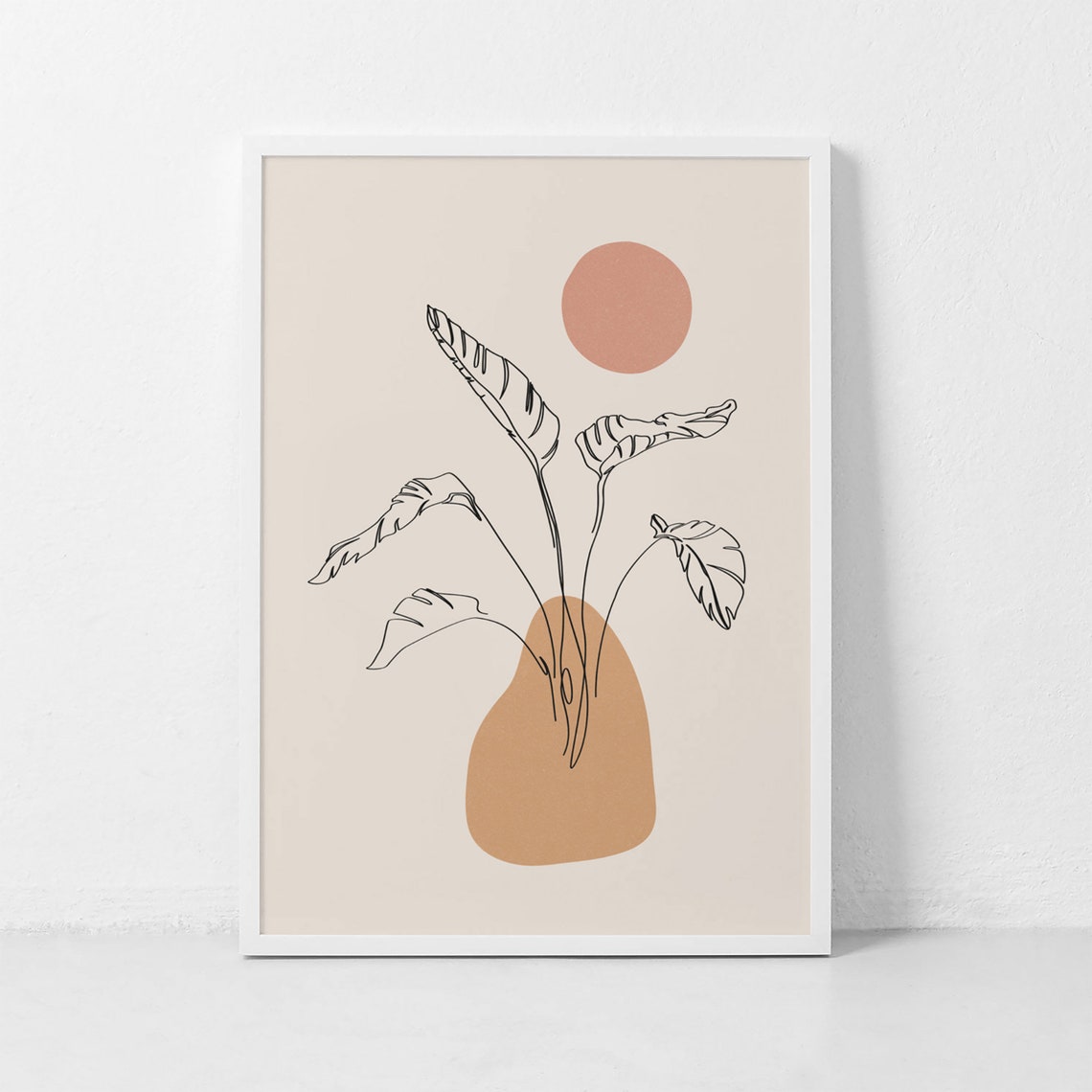 Monstera Sun Botanical Line Art Terracotta Abstract Boho Poster