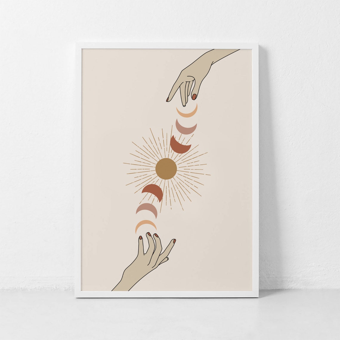 Moon Phases Sun Hands Celestial Boho Minimalist Spiritual Poster