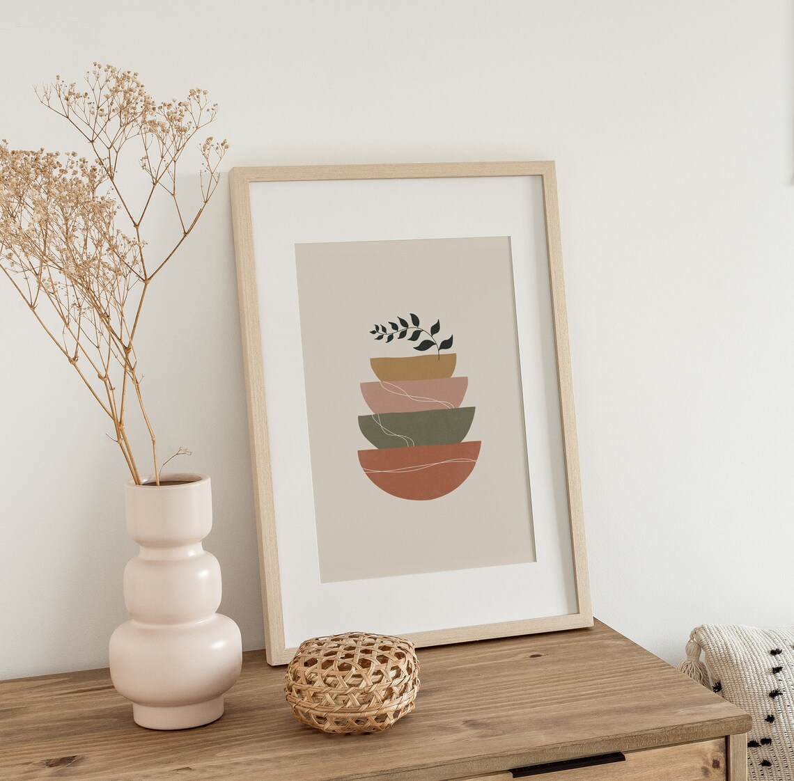 Abstract Stacked Bowls Botanical Earth Tones Minimalist Art Print - Image 3