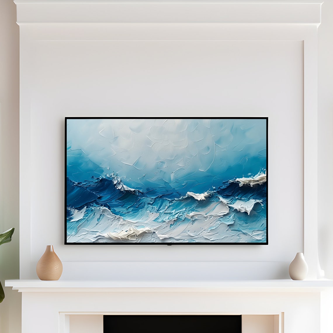 Abstract Blue Ocean Wave Textured Impasto Modern Style Art Poster - Image 3