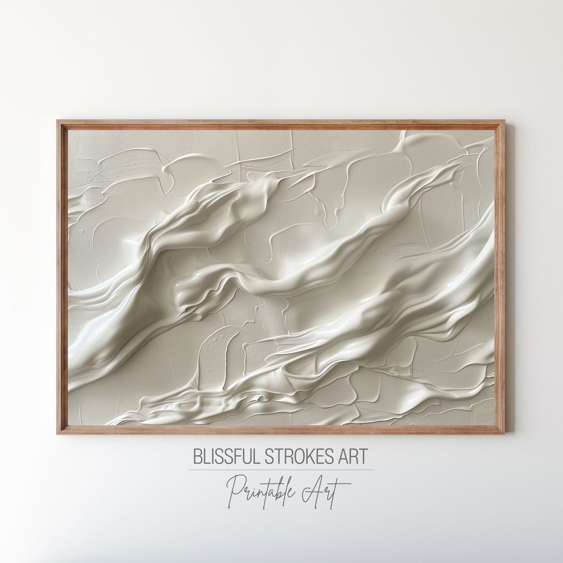White Silk Waves Flowing Abstract Neutral Textured Painting Poster
