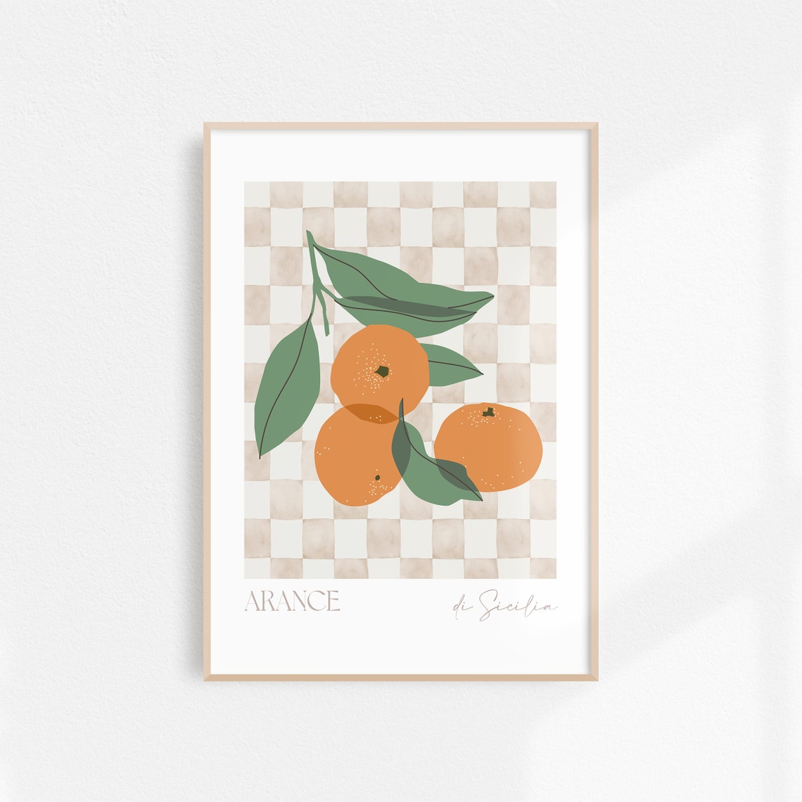 Italian Fruit Prints Set Of 3 Lemon Orange Peach Checkerboard Poster - Image 2