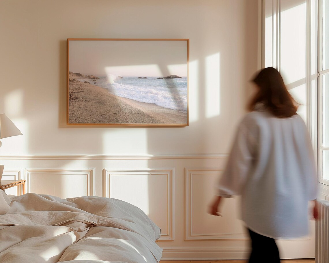 Neutral Beach Coastal Wall Art, Beige Beach Print - Image 3