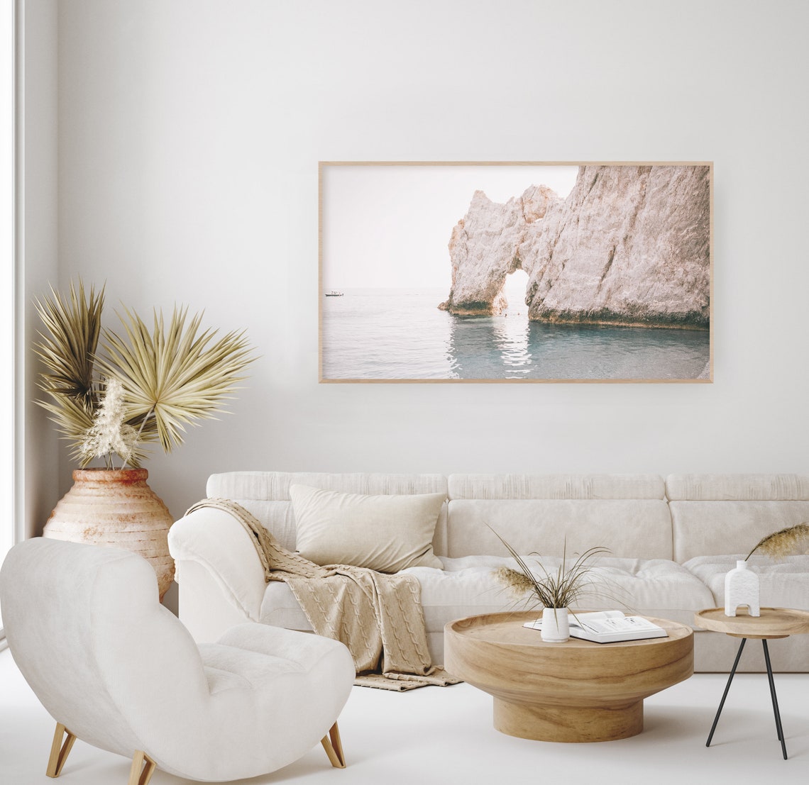 Greece White Sea Cliff Rock Arch Turquoise Water Travel Decor Poster - Image 2