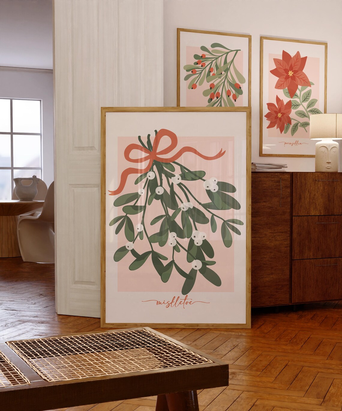 Mistletoe Coquette Christmas Art Print, Minimalist Holiday Decor - Image 2