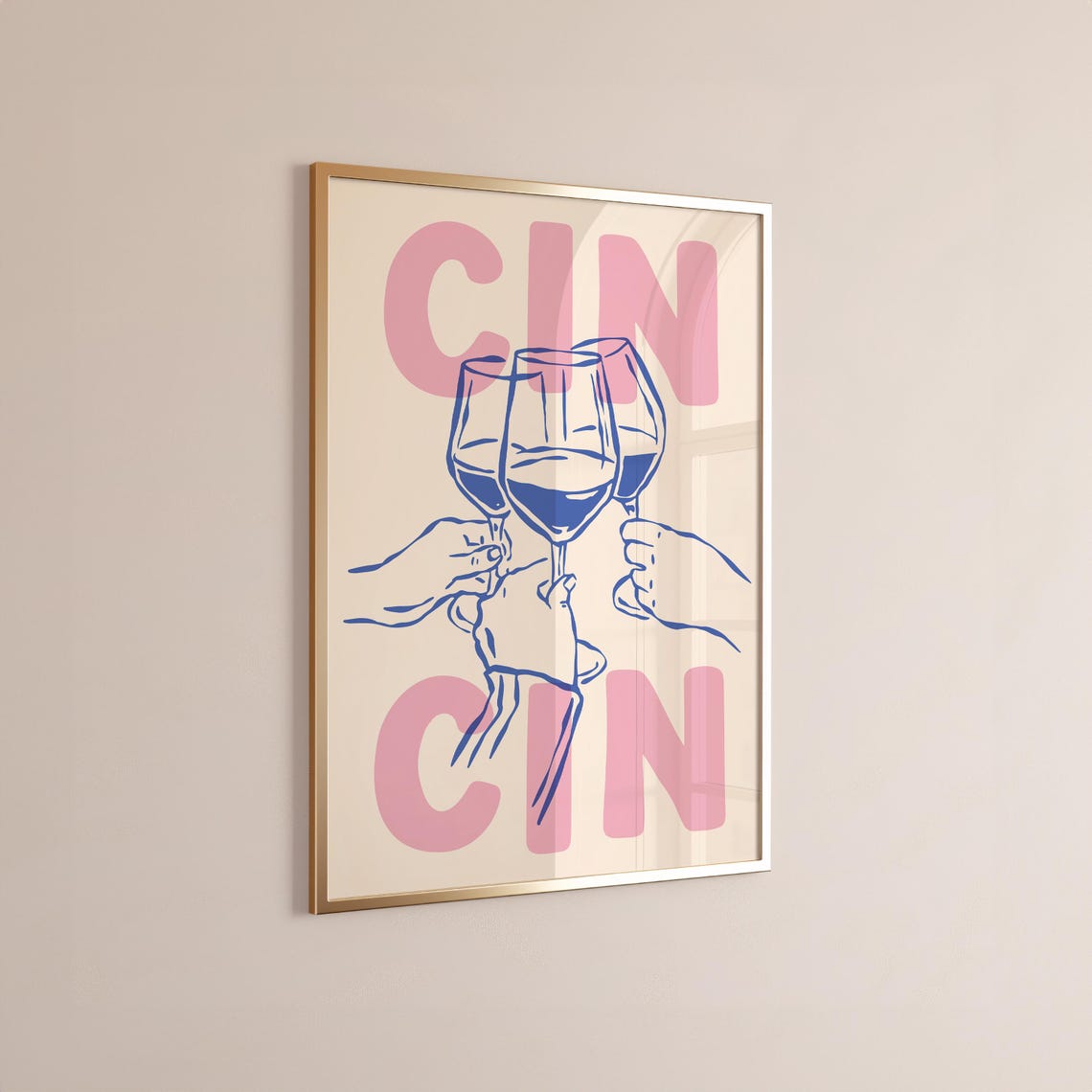 Cin Cin Pink Blue Wine Glass Cheers Bar Cart Decor Art Poster - Image 3
