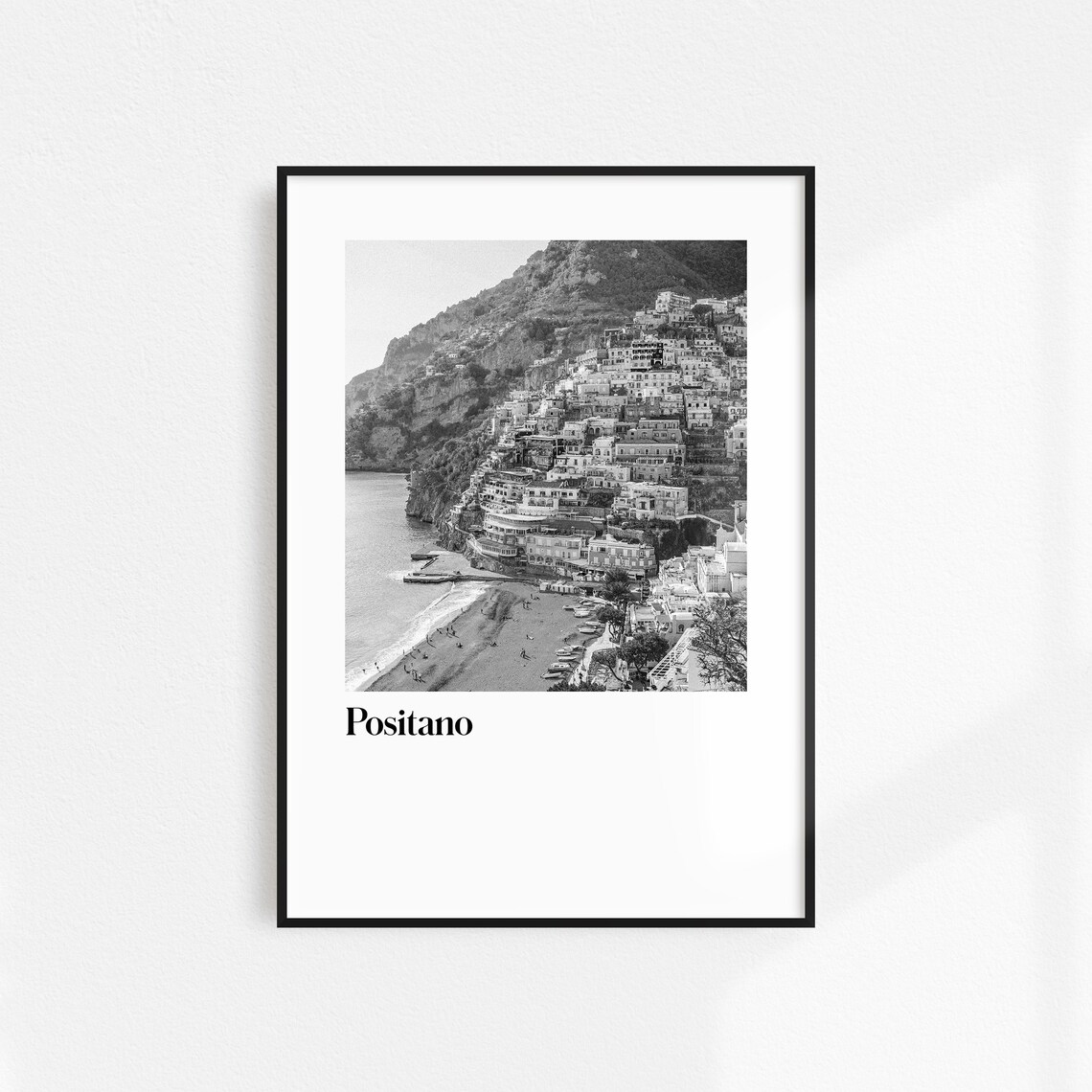 Positano Amalfi Coast Black White Italy Travel Photo Art Poster