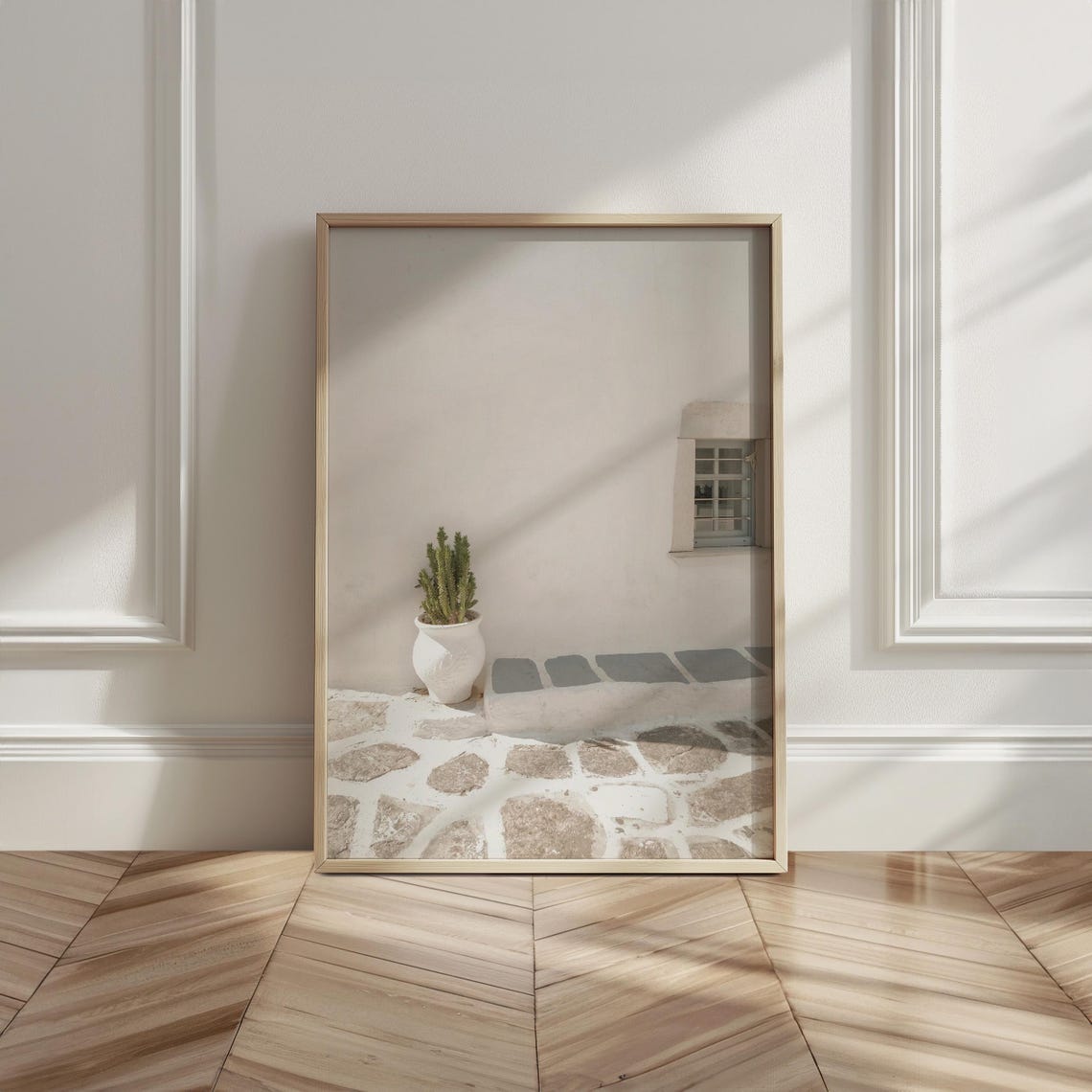 Sunlit Whitewashed Mediterranean Corner Cactus Photo Art Poster - Image 6