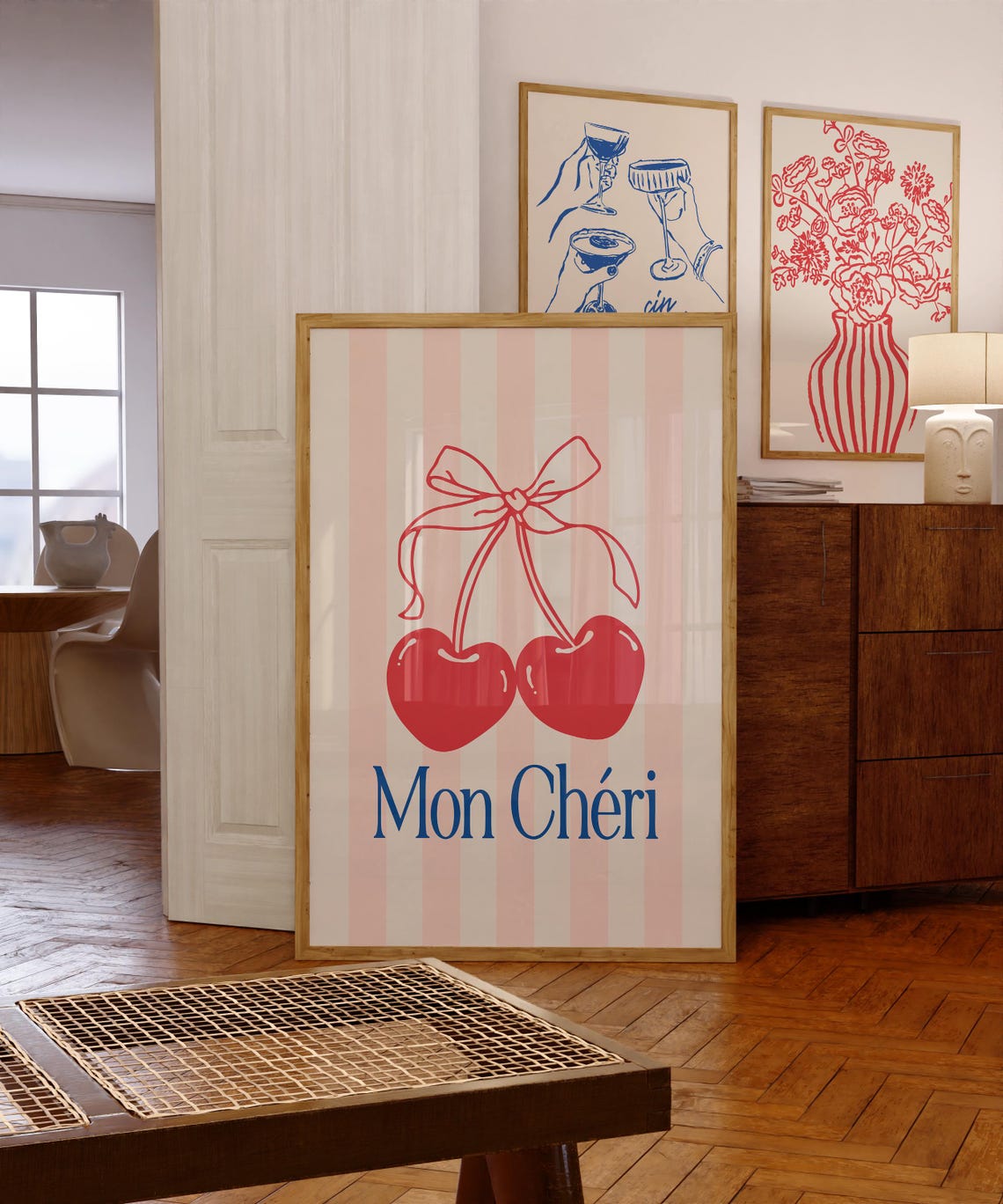 Mon Cheri Red Cherries Bow Coquette French Room Decor Poster - Image 3