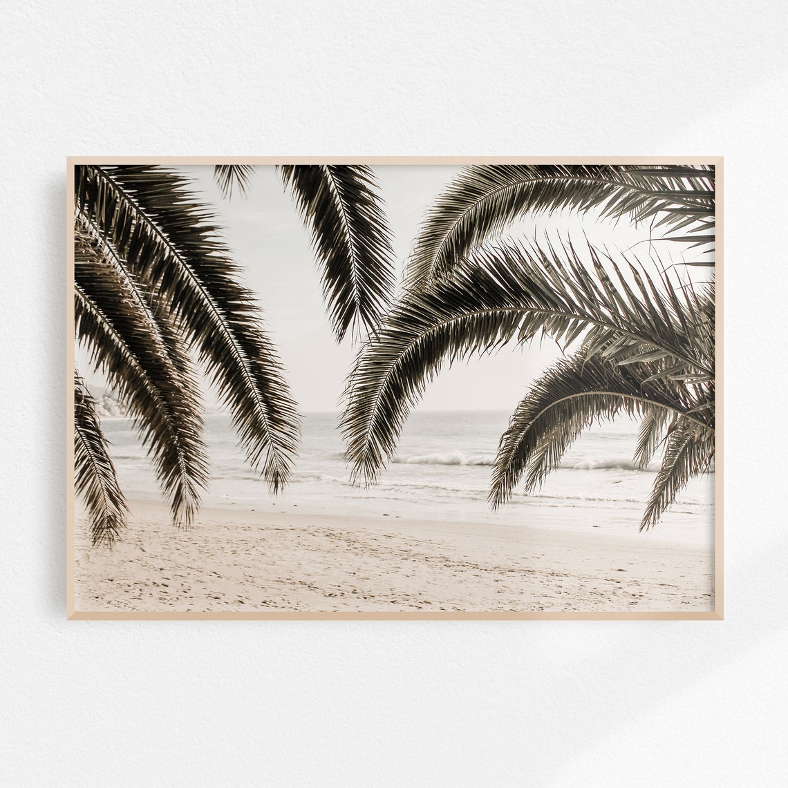 Palm Fronds Over a Neutral Sand Beach Tropical Coastal Poster - Image 3