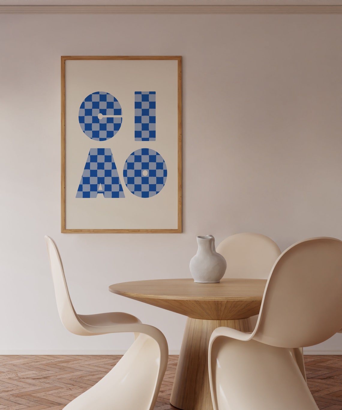 Ciao Cool Blue White Checkered Typography Italian Retro Poster - Image 2