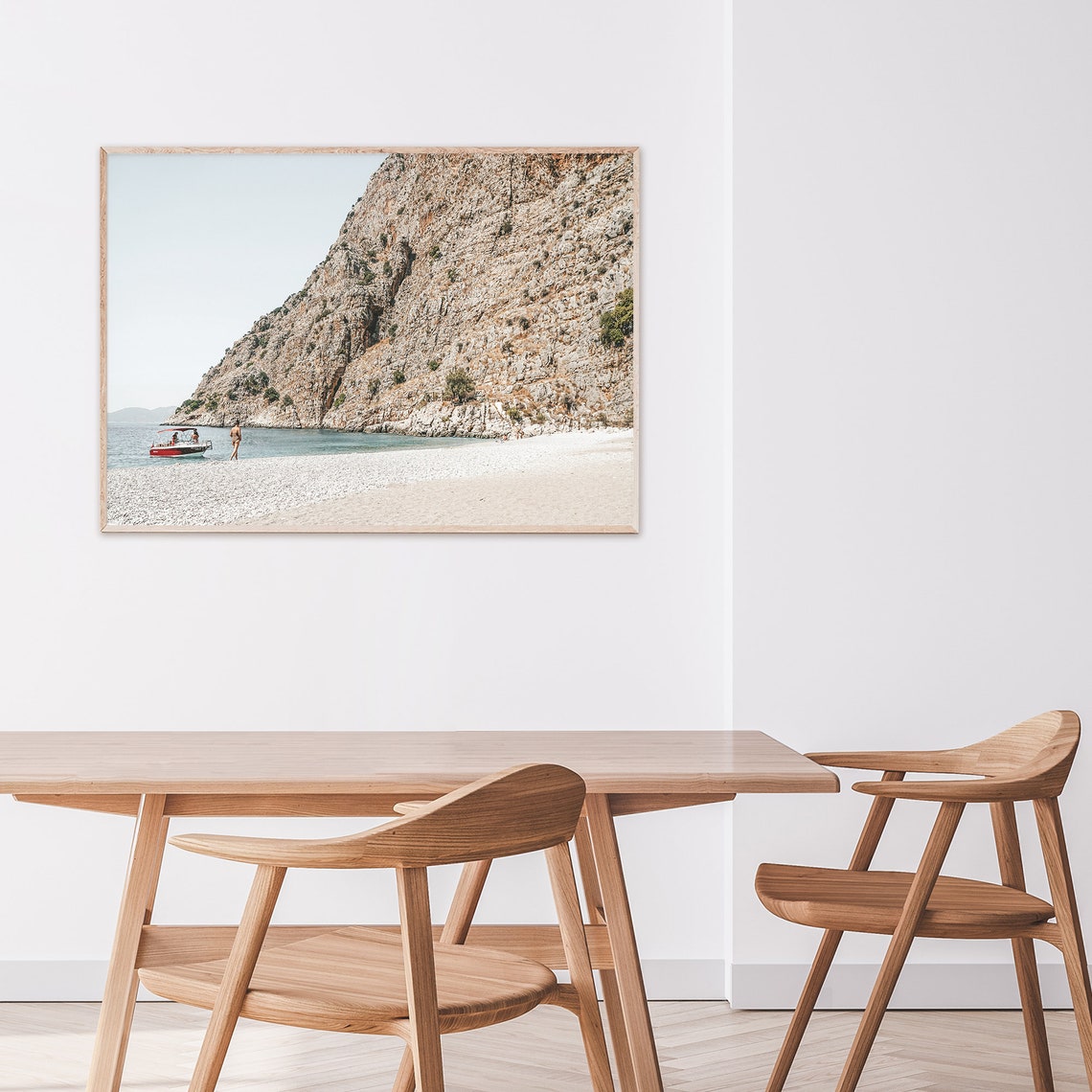 Rocky Mediterranean Cove With Boat and Pebble Beach Travel Poster - Image 2