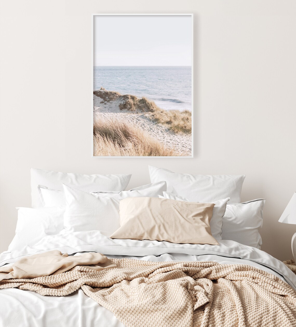Coastal Sand Dunes Golden Beach Grass Quiet Blue Sea Minimal Art Poster - Image 3