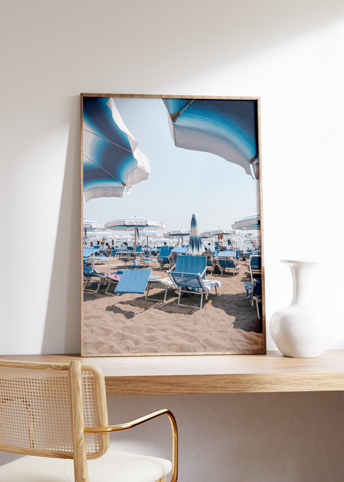 Blue Beach Umbrellas And Sunbeds Positano Summer Photo Poster - Image 2