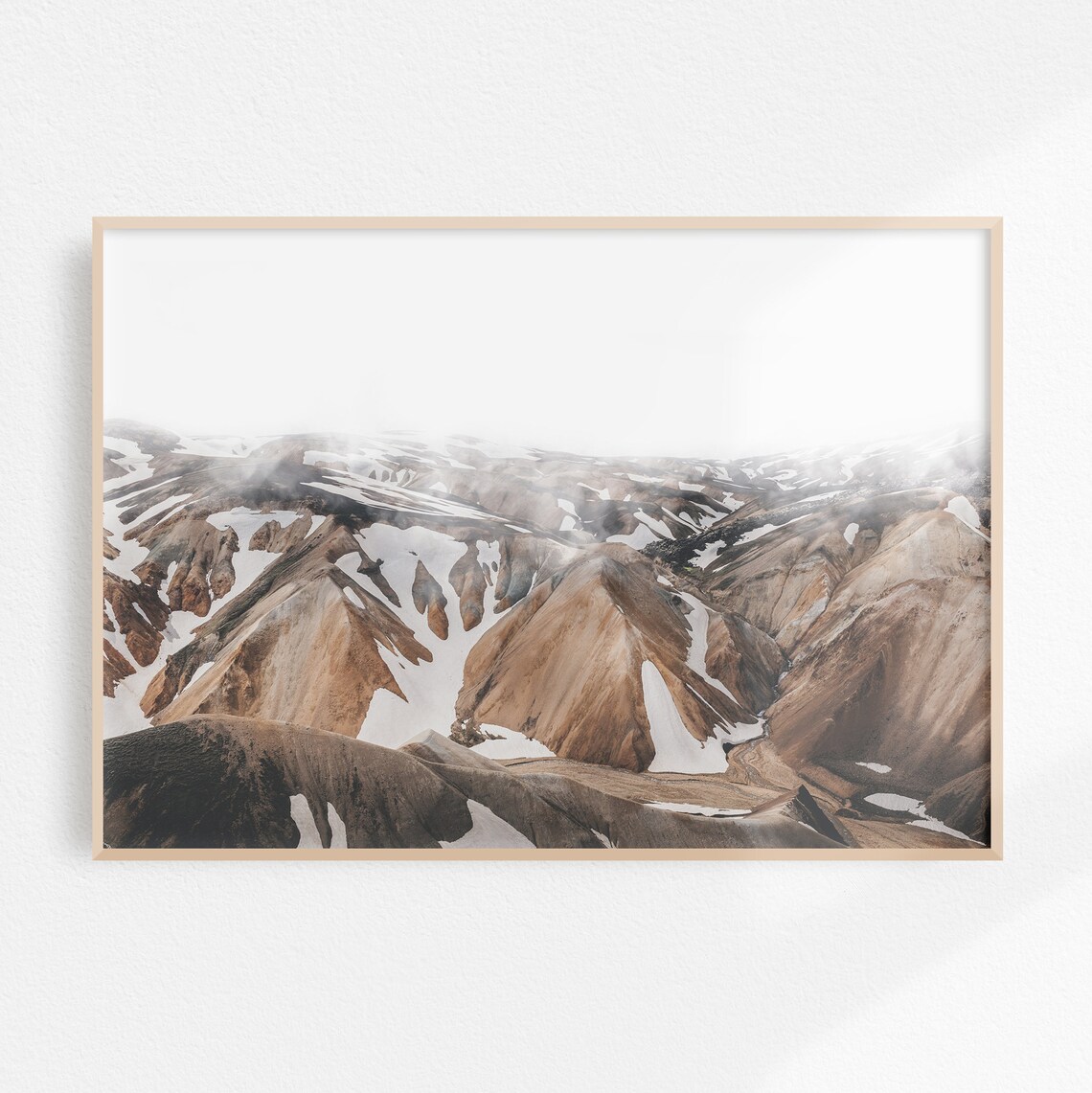 Iceland Highlands Snow Streaked Brown Mountains Photography Poster