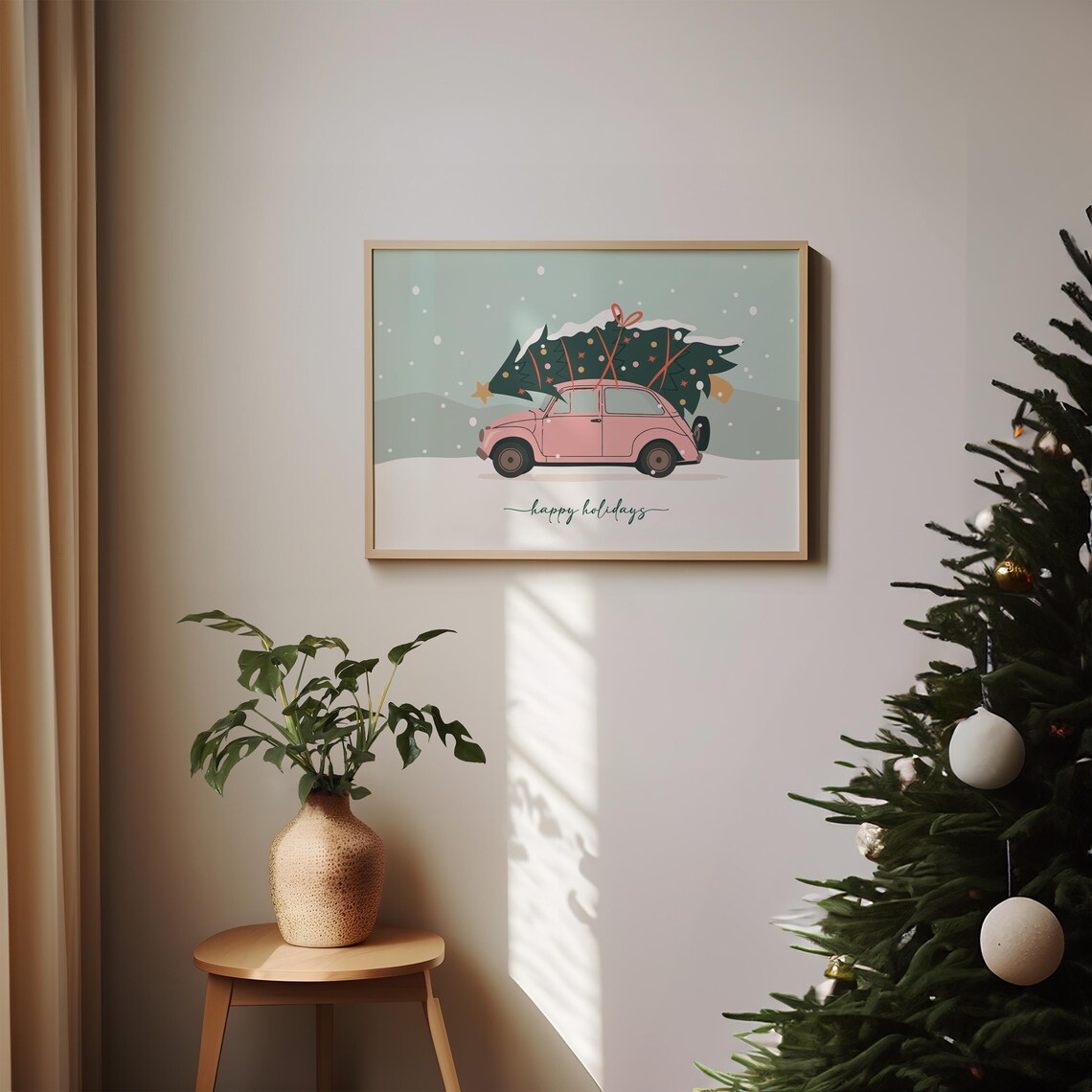 Car Christmas Retro Holiday Decor Art Print - Image 2