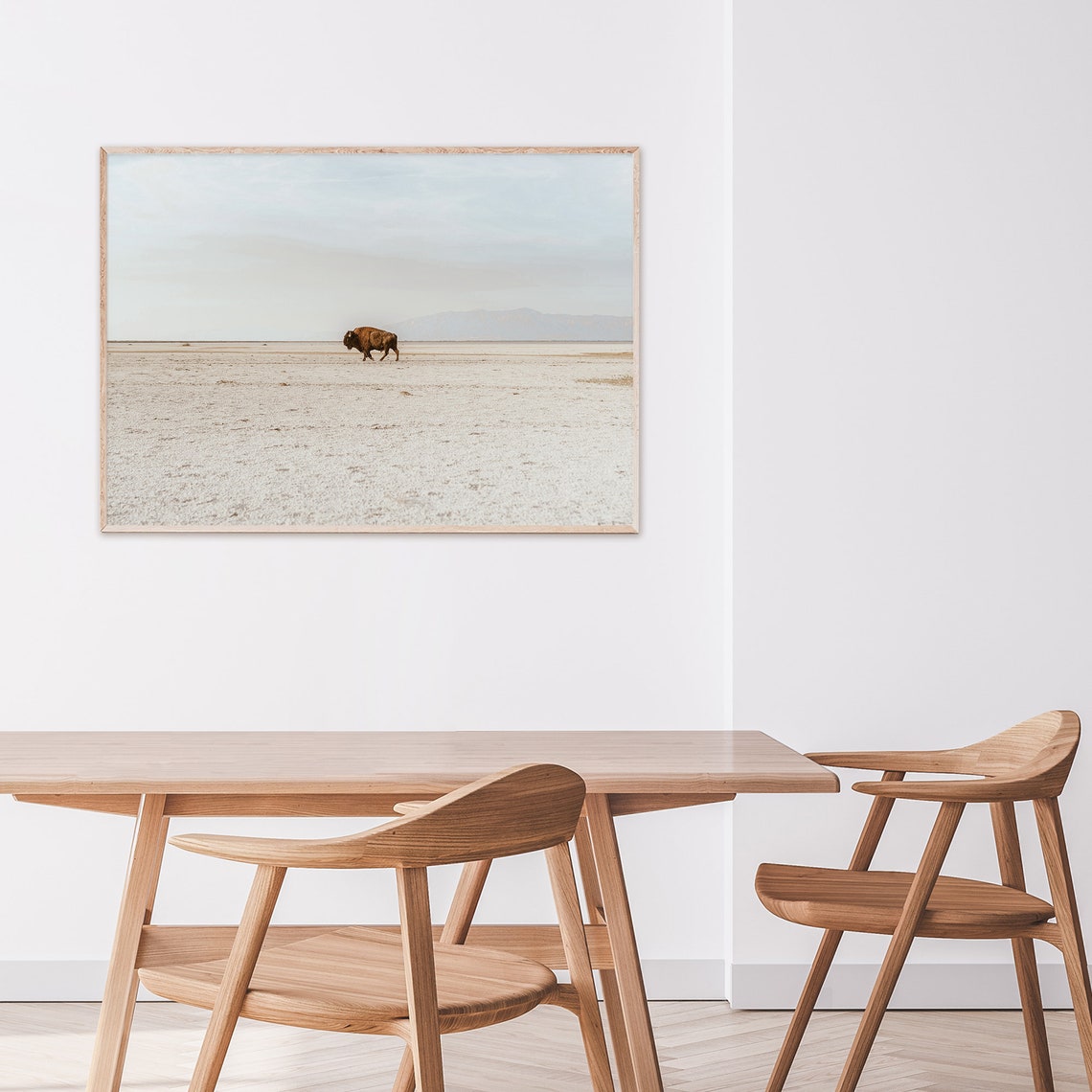 Lone Bison Walking Across Vast White Salt Flats Wildlife Poster - Image 2
