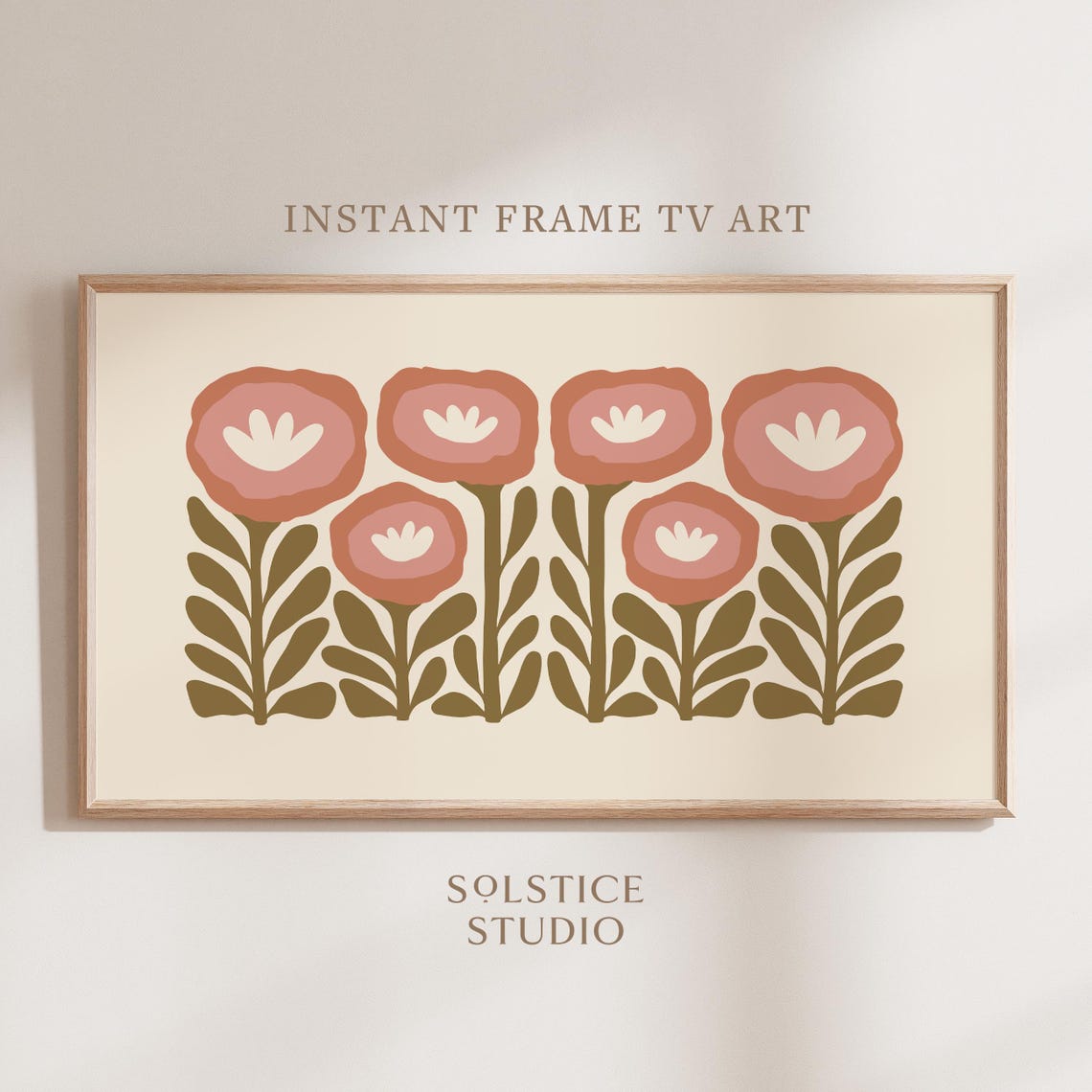 Terracotta Retro Bloom Flower Olive Stem Minimalist Floral Poster