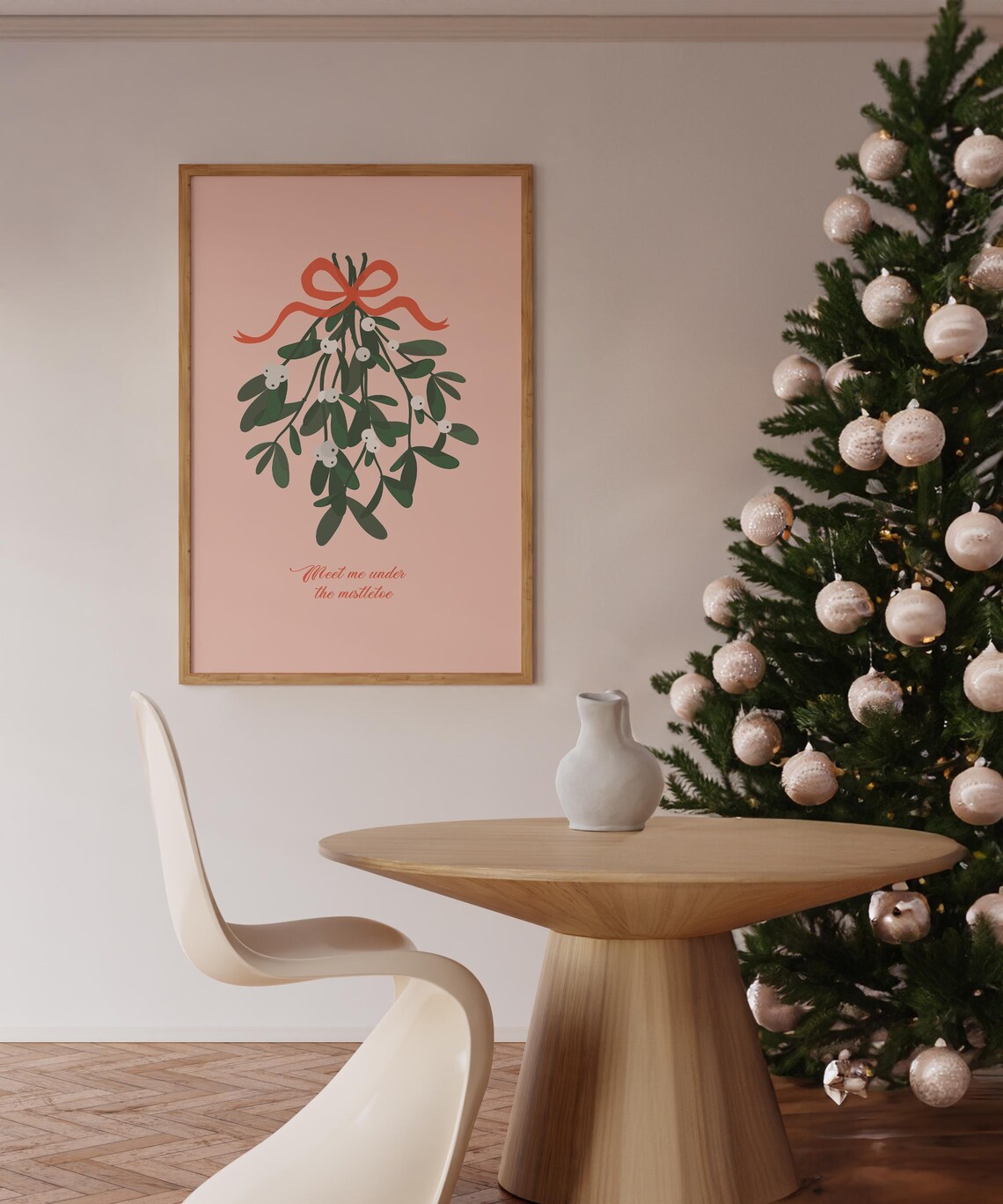 Meet Me Under the Mistletoe Romantic Blush Christmas Art Poster - Image 2