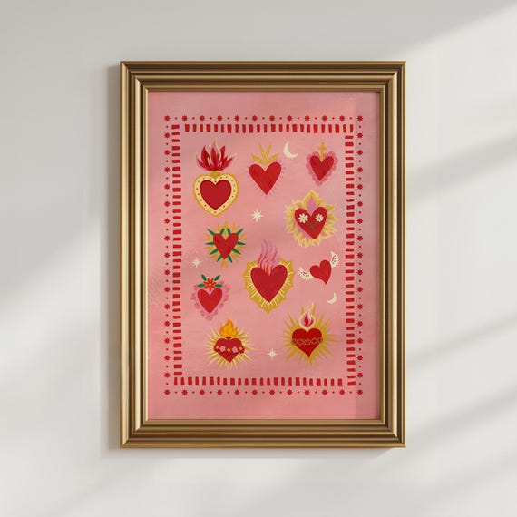 Sacred Heart Art Love Poster, Maximalist Valentine Print
