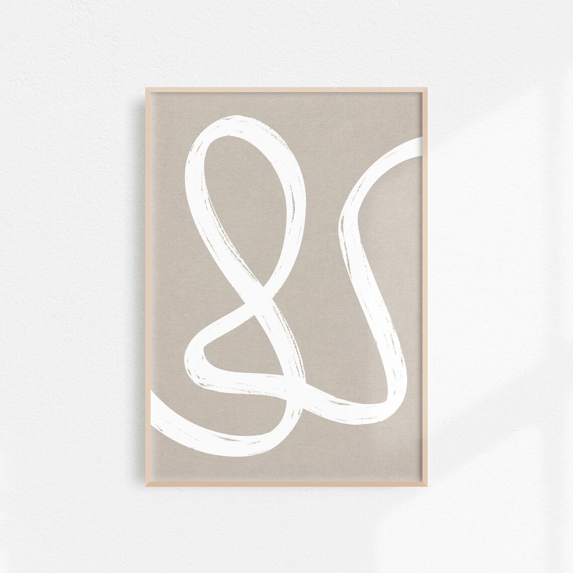 Beige One Line Drawing Neutral Abstract Line Art Print