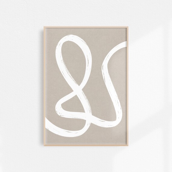 Beige One Line Drawing Neutral Abstract Line Art Print