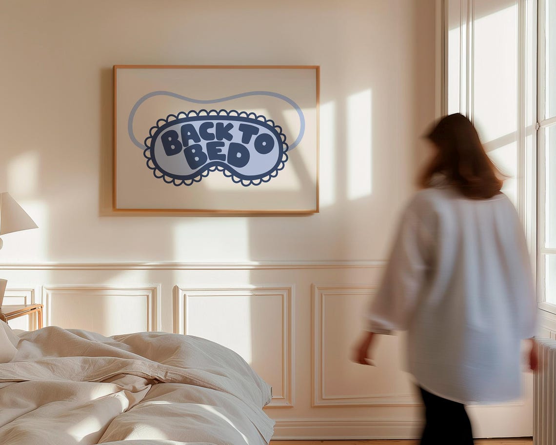 Back To Bed Pink Yellow Sleep Mask Art Above Bed Horizontal Poster - Image 2