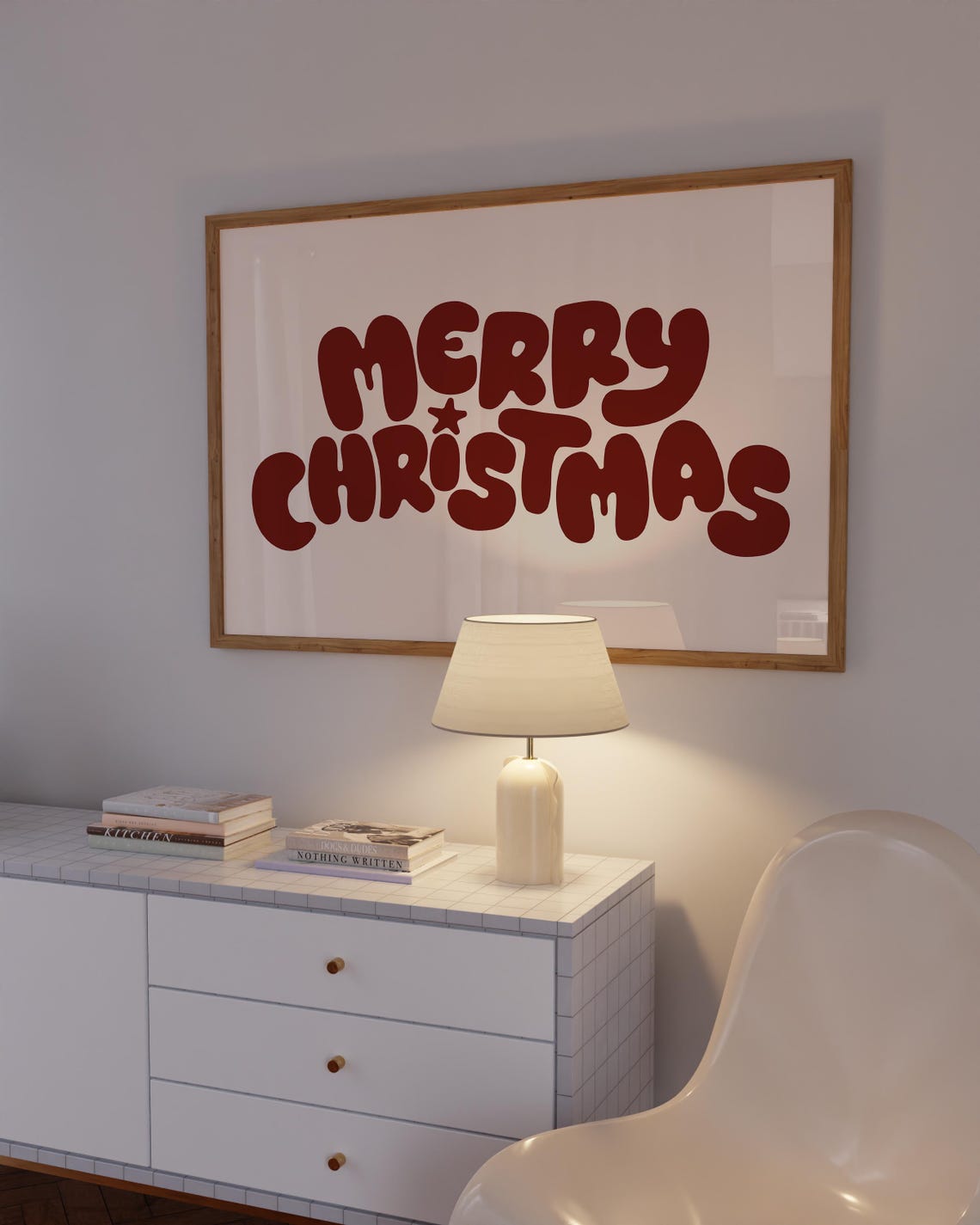 Retro Merry Christmas Bubble Letter Cream Minimalist Holiday Poster - Image 4