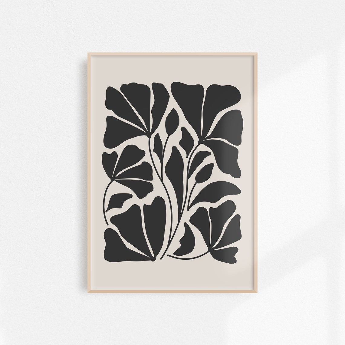 Black Ginkgo Leaves Abstract On Beige Neutral Japandi Art Poster