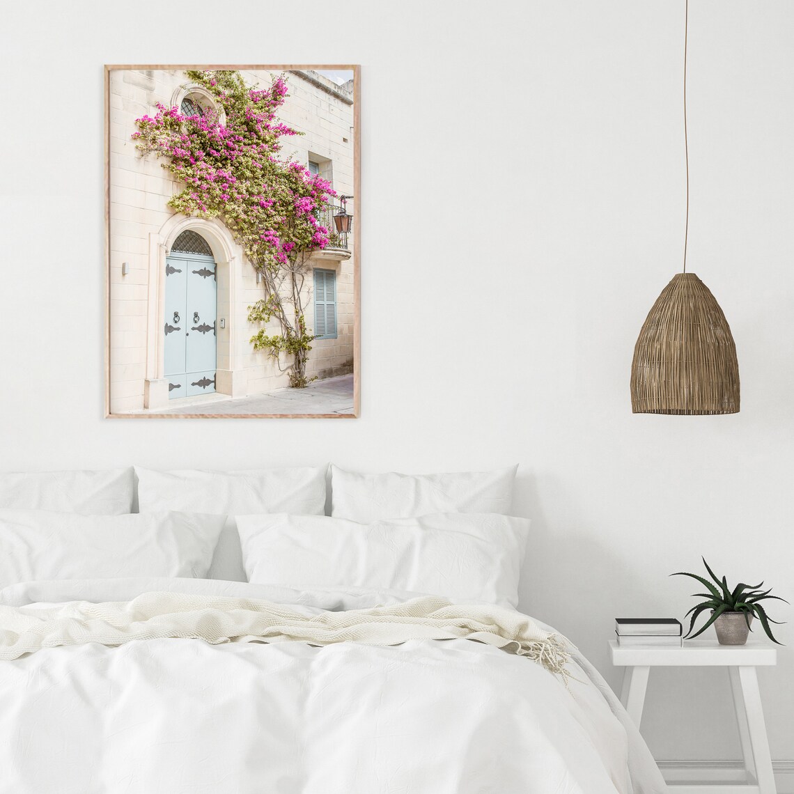 Blue Maltese Door Covered In Pink Bougainvillea Flowers Poster - Image 2