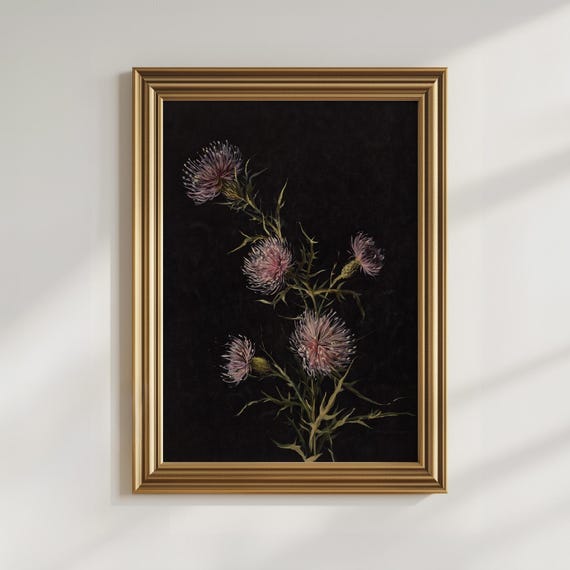 Dark Wildflower Wall Art Dark Academia Floral Art Moody Wall Art Vintage Black Flower Poster Dark Botanical Floral Cottagecore