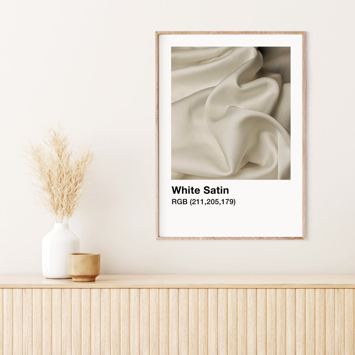White Satin Color Swatch Draped Silk Fabric Minimal Wall Art - Image 3