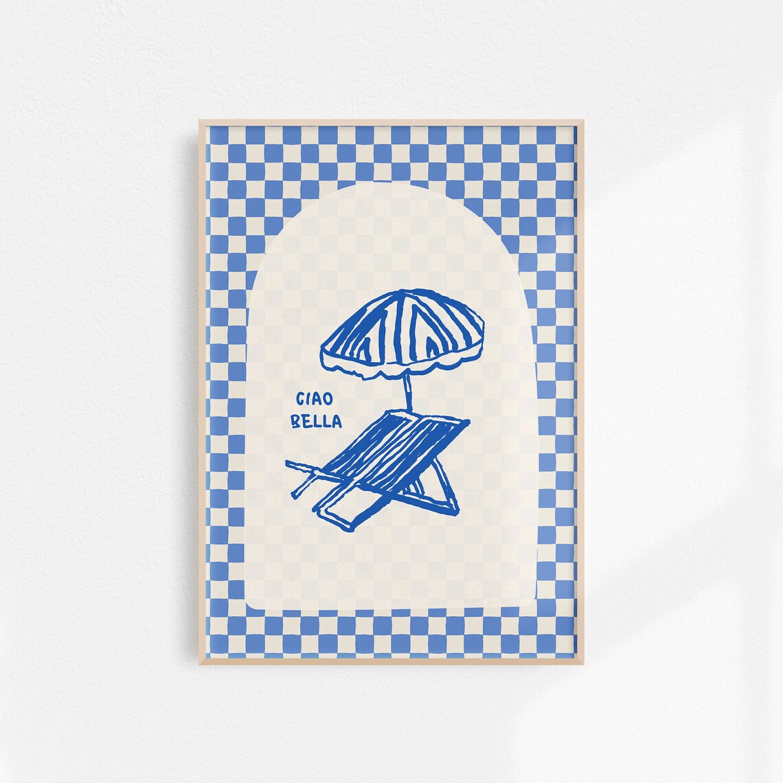 Ciao Bella Italy Poster, Retro Beach Umbrella Art