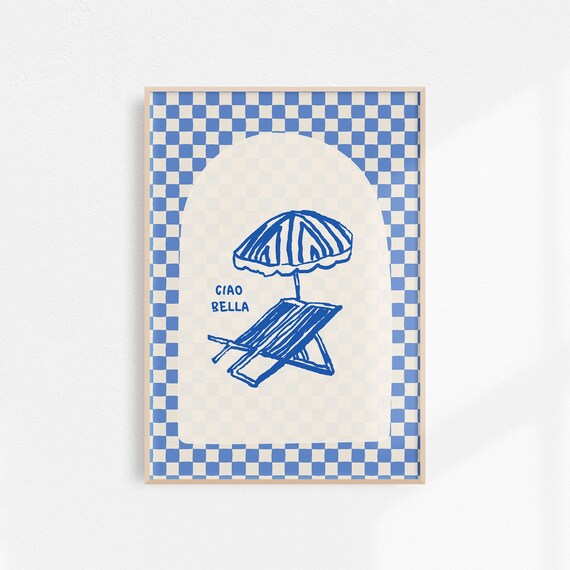 Ciao Bella Italy Poster, Retro Beach Umbrella Art