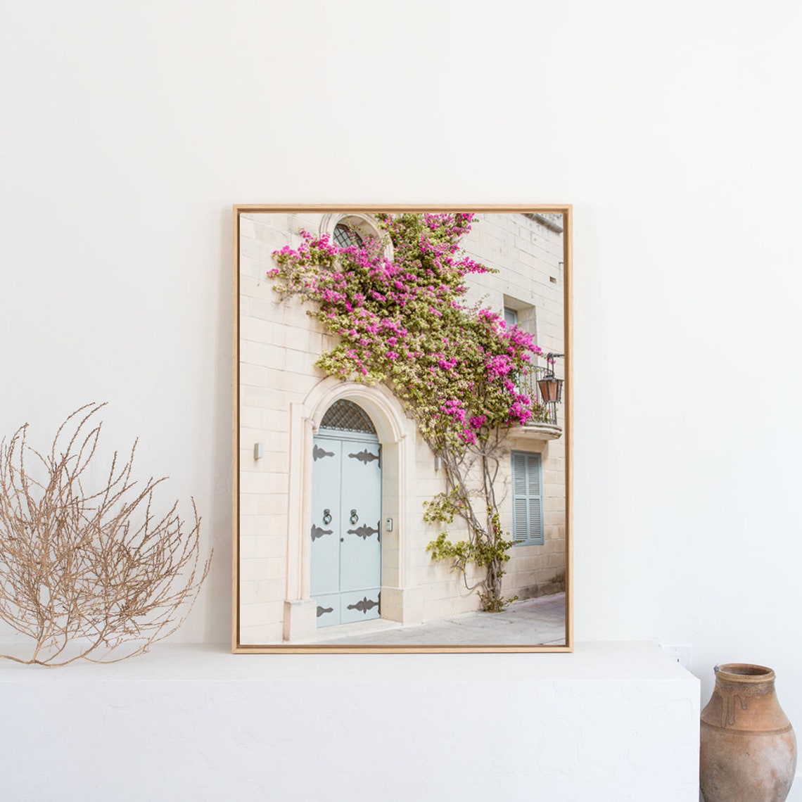 Blue Maltese Door Covered In Pink Bougainvillea Flowers Poster - Image 3