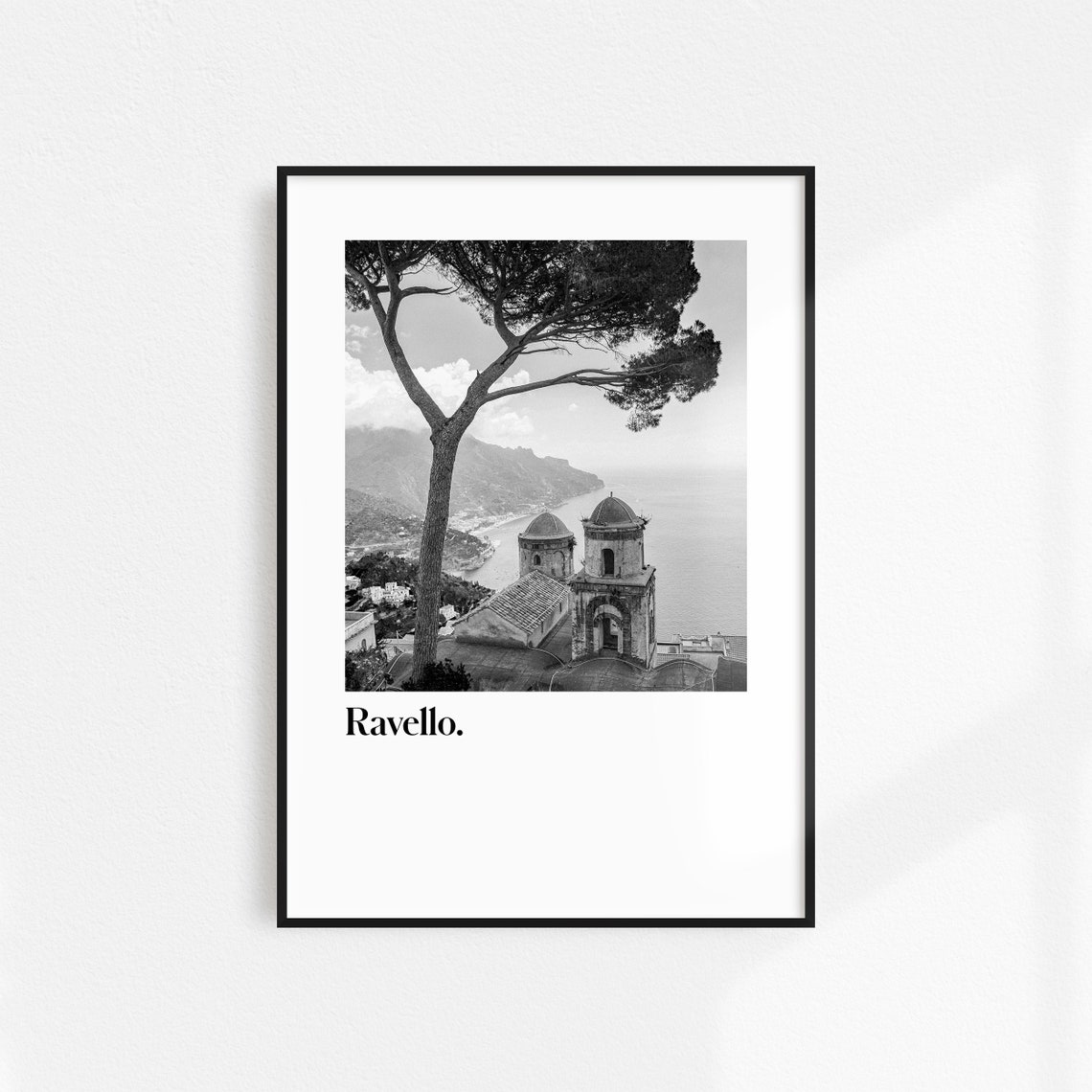 Ravello Italy Pine Tree Coastline Black White Travel Art Poster
