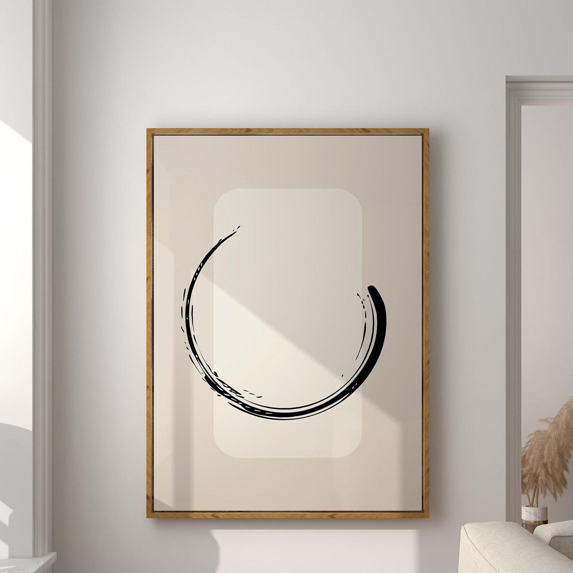 Japandi Beige Black Brushstroke Circle Zen Abstract Art Poster