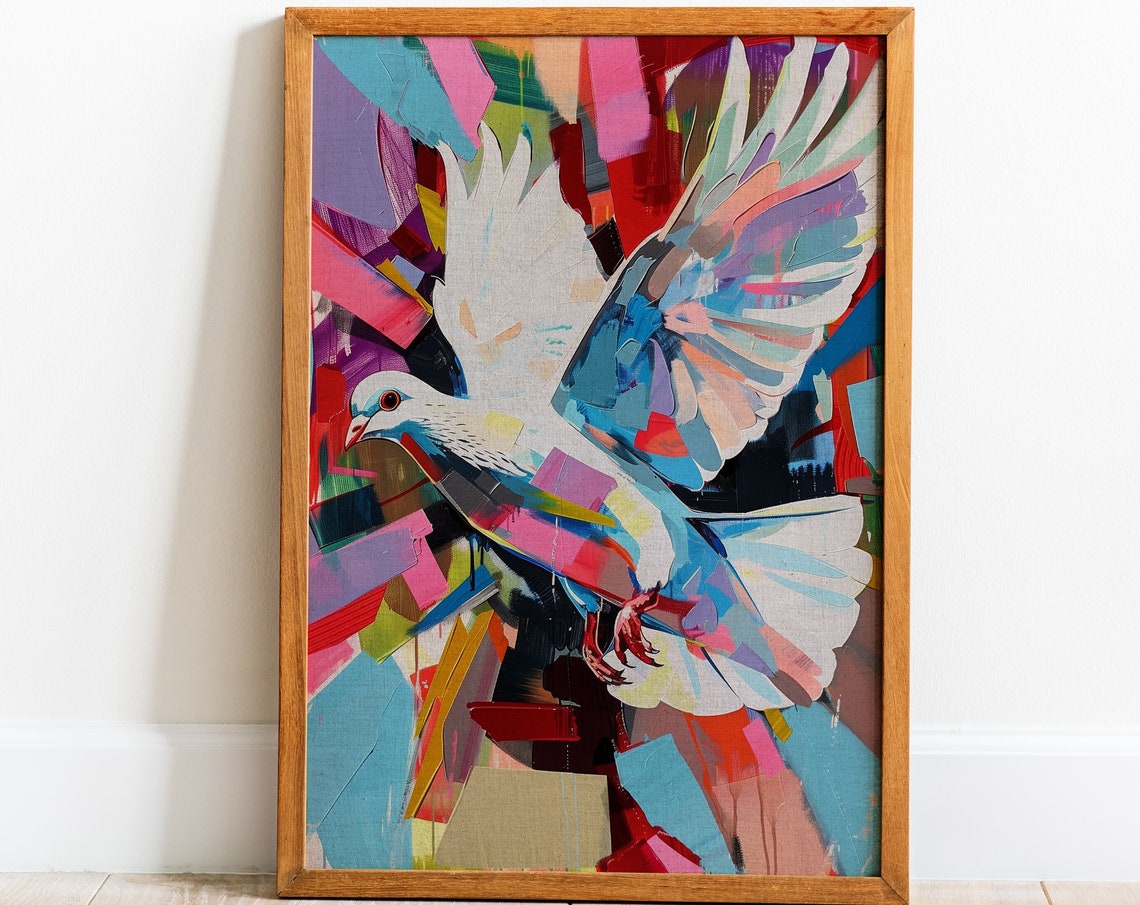 White Dove Peace Bird Colorful Abstract Pop Art Flight Poster
