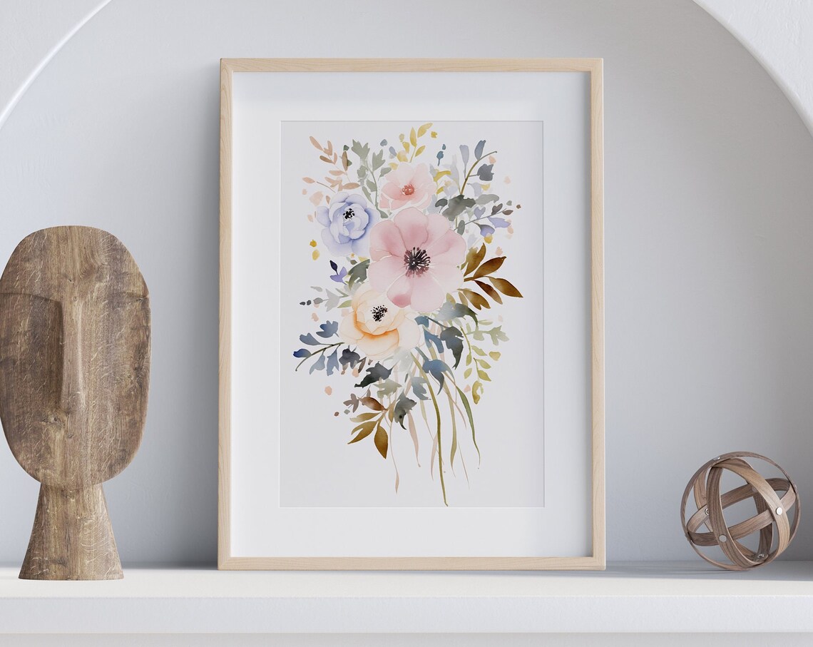 Pastel Wildflower Bouquet Watercolor Soft Romantic Floral Art Poster - Image 5