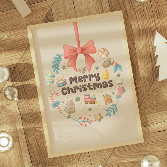 Christmas Wreath Illustration Gicle Print Pop Style Wall Art