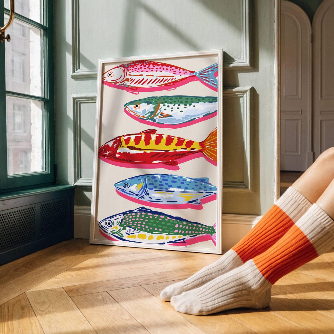Colorful Fish Poster Pop Art Sardine School Bright Kitchen Room Decor