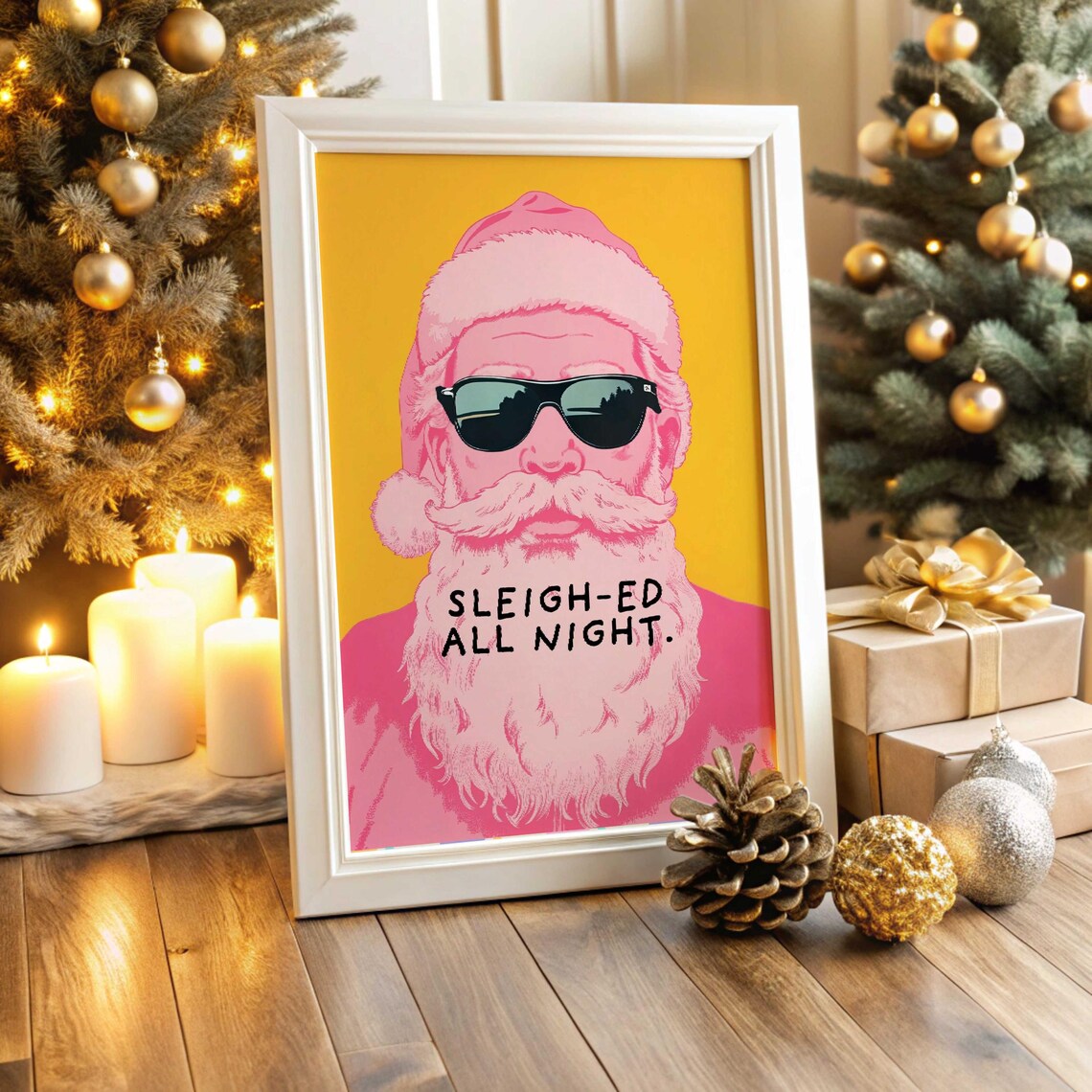 Funny Santa Claus Christmas Poster, Holiday Wall Art