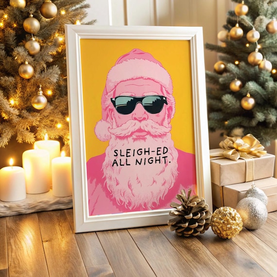 Funny Santa Claus Christmas Poster, Holiday Wall Art
