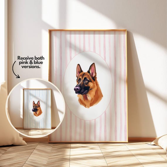 German Shepherd Puppy Nursery Wall Print Watercolor Dog Art For Baby Boy Or Girl Room Kids Decor Animal Poster Lovers