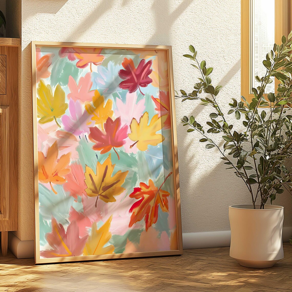 Pastel Watercolor Fall Leaves Art Print Girly Halloween Poster